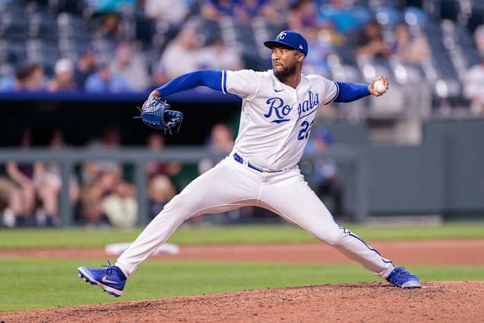 Royals pitcher Amir Garrett pitches against the White Sox on May 10, 2023